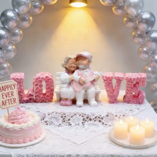 YY6308 Love Yazılı Yaşlı Çift Biblo Mum Silikon Kalıp
