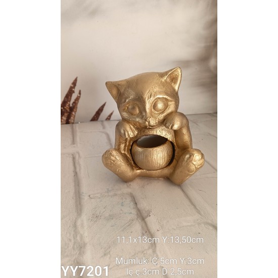 YY7201 Tealight Kedi Biblo Silikon Kalıp