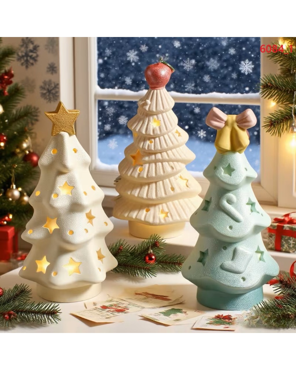 YY6084 Yılbaşı Temalı 3 lü Çam Ağacı Mum Biblo Silikon Kalıp