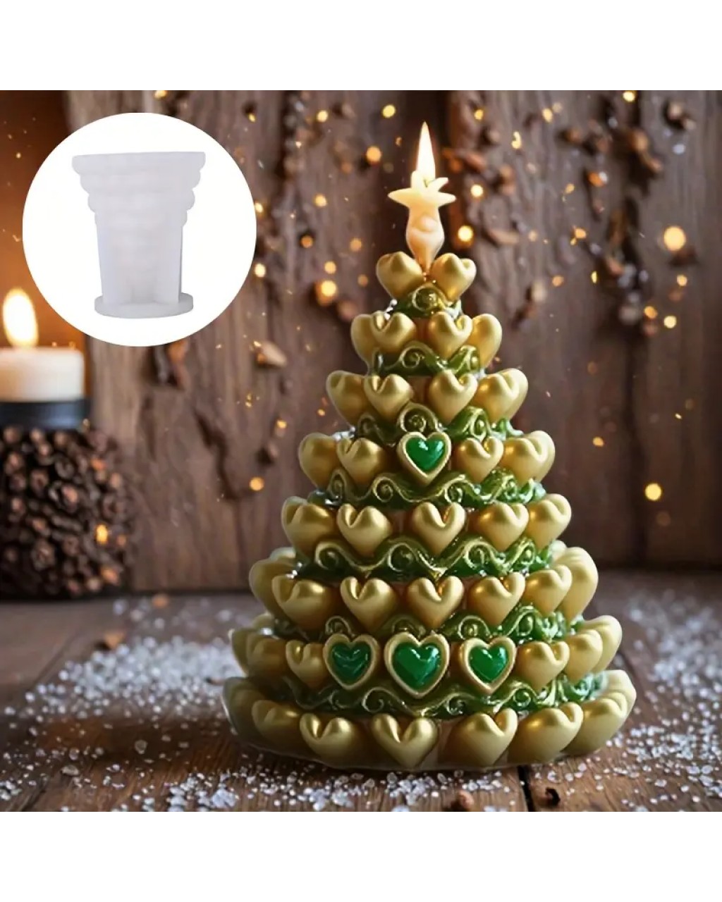 YY5912 Kalp Şeklinde Noel Ağacı Biblo Mum Silikon Kalıp