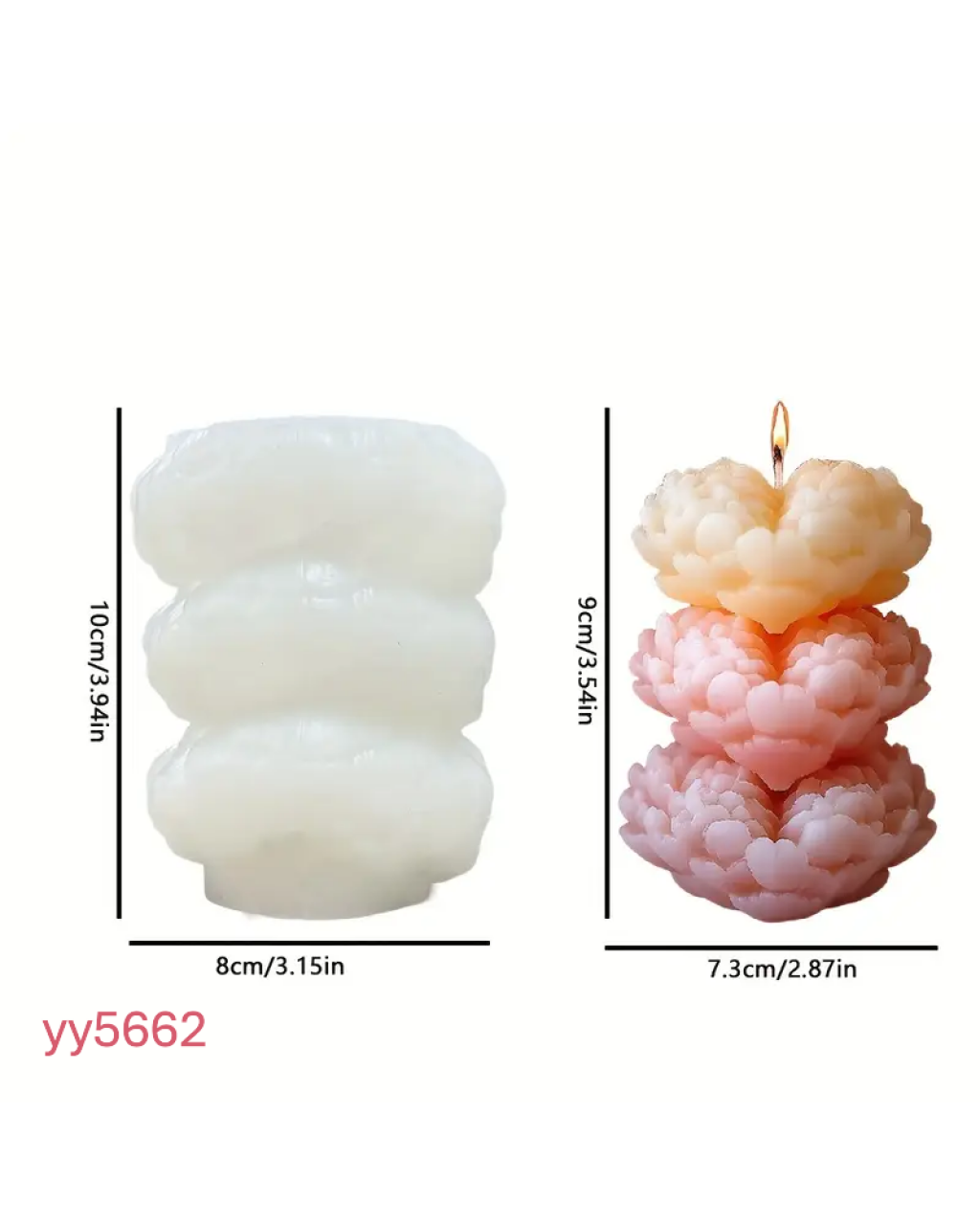 YY5662 Çiçek ve Kalp Figürlü Katmanlı Mum Silikon Kalıp - Şık ve Zarif Dekoratif Mum Kalıbı, Yaratıcı Hediye Seçeneği!