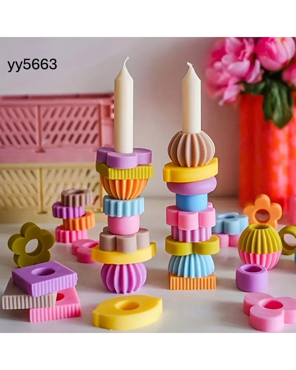YY5663 Renkli Geometrik Mumluk Silikon Kalıp -  8 parça