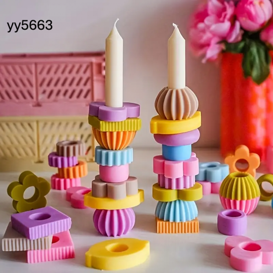YY5663 Renkli Geometrik Mumluk Silikon Kalıp - Yaratıcı ve Şık Dekoratif Mum Kalıbı,Eğlenceli Hediye Seçeneği!
