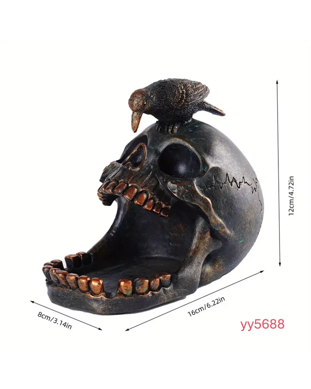 YY5688 Gotik Tasarım Kafatası Figürü Silikon Kalıp - Kuşlu Dekoratif Biblo Küllük, Sevdiklerinize Unutulmaz Bir Hediye!