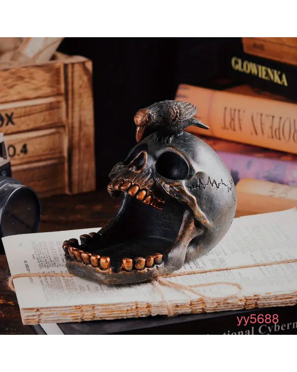 YY5688 Gotik Tasarım Kafatası Figürü Silikon Kalıp - Kuşlu Dekoratif Biblo Küllük, Sevdiklerinize Unutulmaz Bir Hediye!