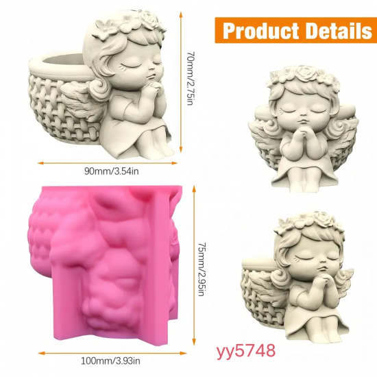 YY5748 Melek Figürlü Sukulent Silikon Kalıp - Zarif ve Şık Dekoratif Saksı,Yaratıcı Hediye Seçeneği!