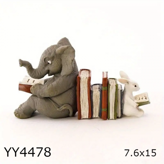 YY4478 FİL VE TAVŞAN TEMALI KİTAP TUTUCU BİBLO - SİLİKON KALIPTAN KENDİN YAP, EL YAPIMI BENZERSİZ HEDİYE VE MİNALİST TASARIM!