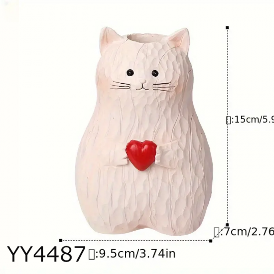 YY4487 Patileriyle Kalp Tutan Kedi Vazo Silikon Kalıp – Sevimli ve Anlamlı Hediye!