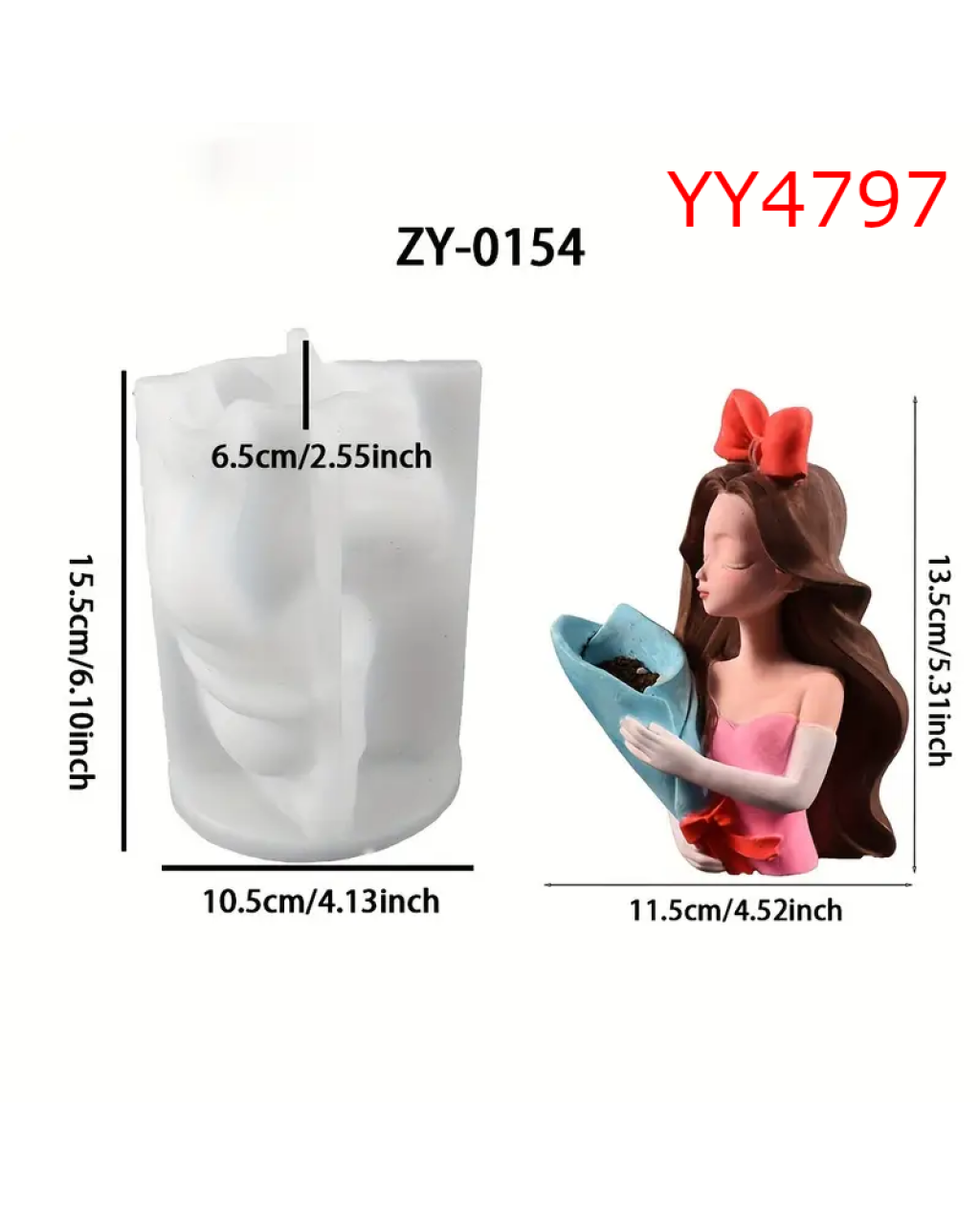 YY4797 - FİYONKLU BUKET TUTAN KIZ SAKSI - SİLİKON KALIP