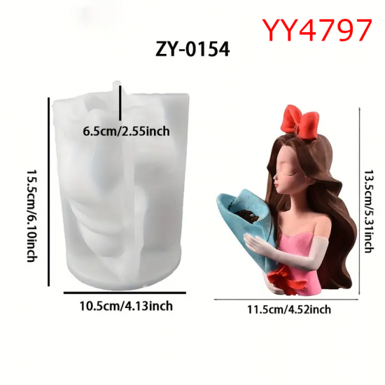 YY4797 - FİYONKLU BUKET TUTAN KIZ SAKSI - SİLİKON KALIP