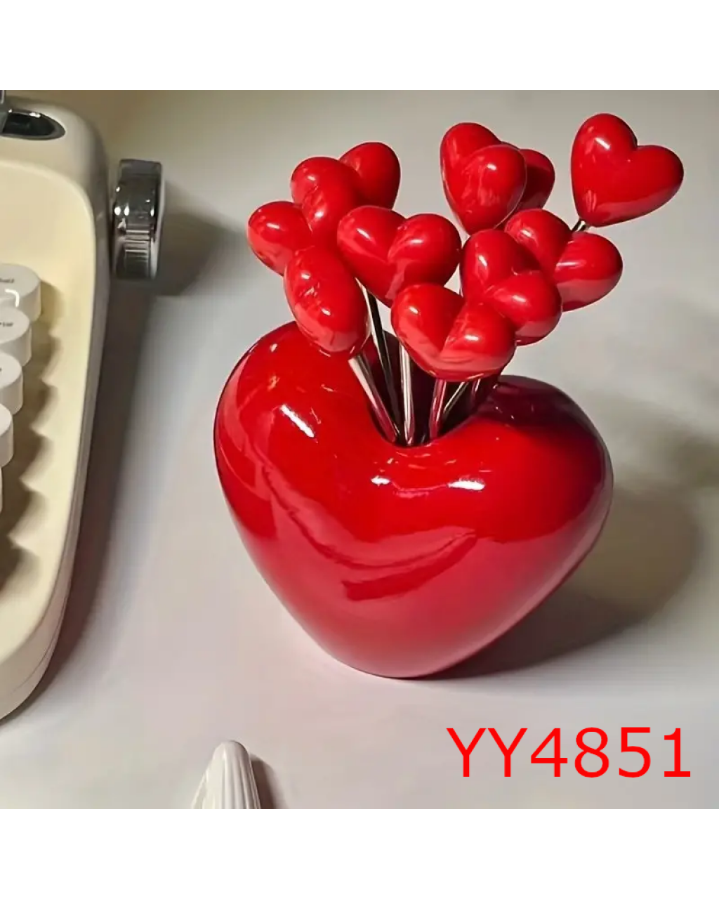 YY4851 - PARÇA KALP ŞEKİLLİ - KALP ÇİÇEKLİ SAKSI - SİLİKON KALIP - 2 ADET KALP ÇUBUK  