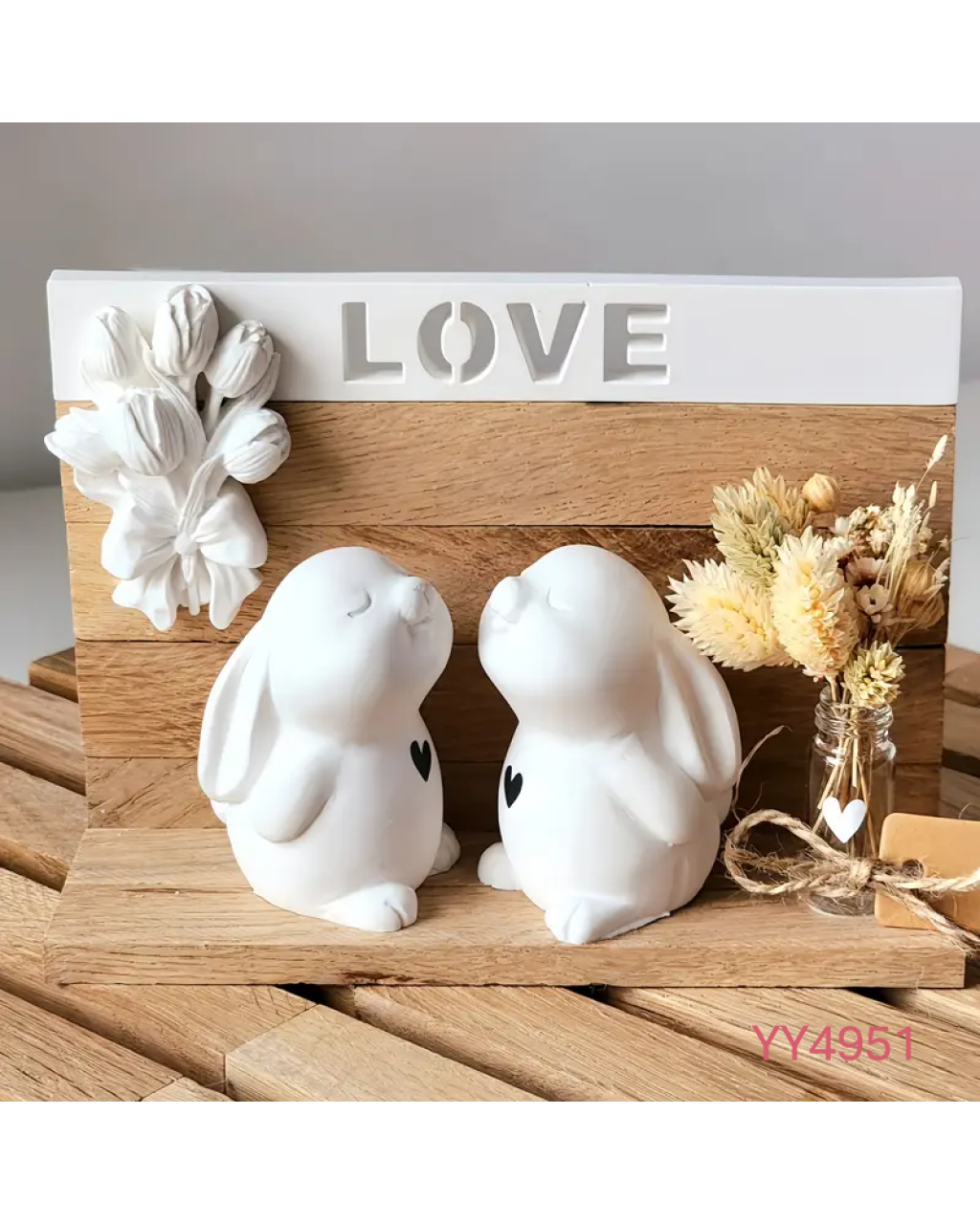 YY4951 - SEVİMLİ TAVŞANLAR 2'Lİ DEKORATİF BİBLO - SİLİKON KALIP