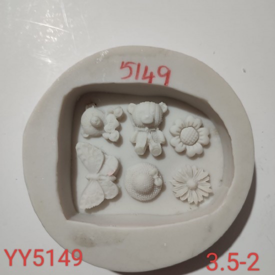 YY5149 - AYICIK ÇİÇEK - ÇOKLU KALP - SİLİKON KALIP 