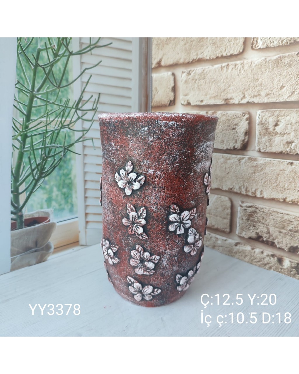 YY3378-Çiçekli Vazo Saksı 20Cm