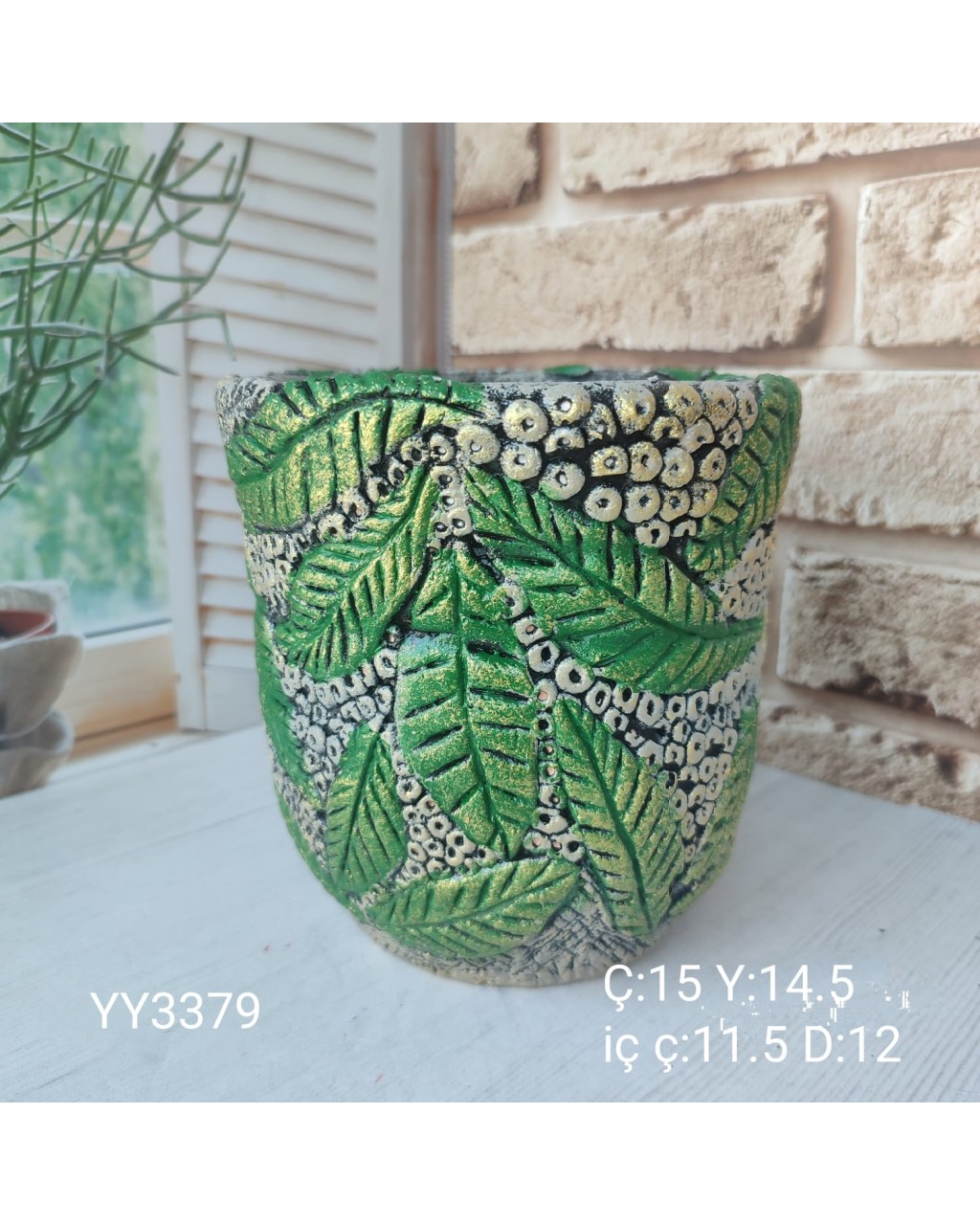YY3379-Boncuk Yapraklı Saksı Vazo