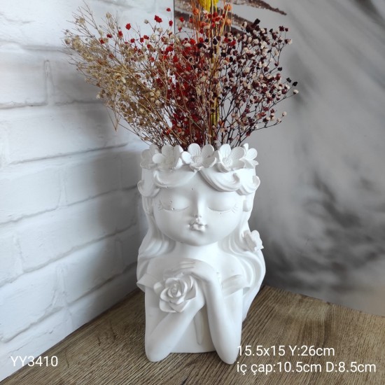 YY3410 Çiçek Taçlı Gözleri Kapalı Kız Saksı Silikon Kalıp – Zarif ve Estetik Dekoratif Hediye!