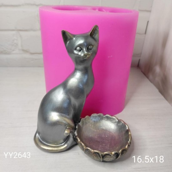 YY2643 Kedili Sunumluk Silikon Kalıp – Sevimli ve Fonksiyonel Dekoratif Hediye!