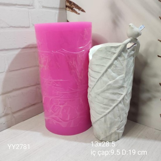 YY2781 DAMARLI YAPRAK DESENLİ KUŞLU VAZO SİLİKON KALIP