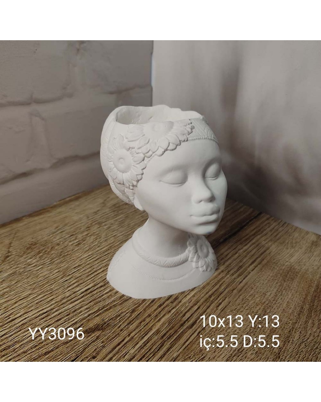 YY3096 Siyahi Kadın Saksı 13Cm Saçı Çiçekli 