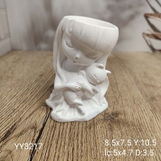 YY3217 Kediyle Uyuyan Kız Saksı