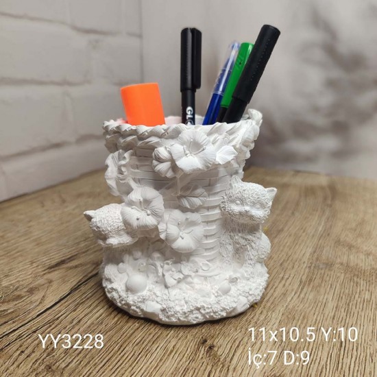 YY3228 Kedili Çiçekli Kalemlik Saksı