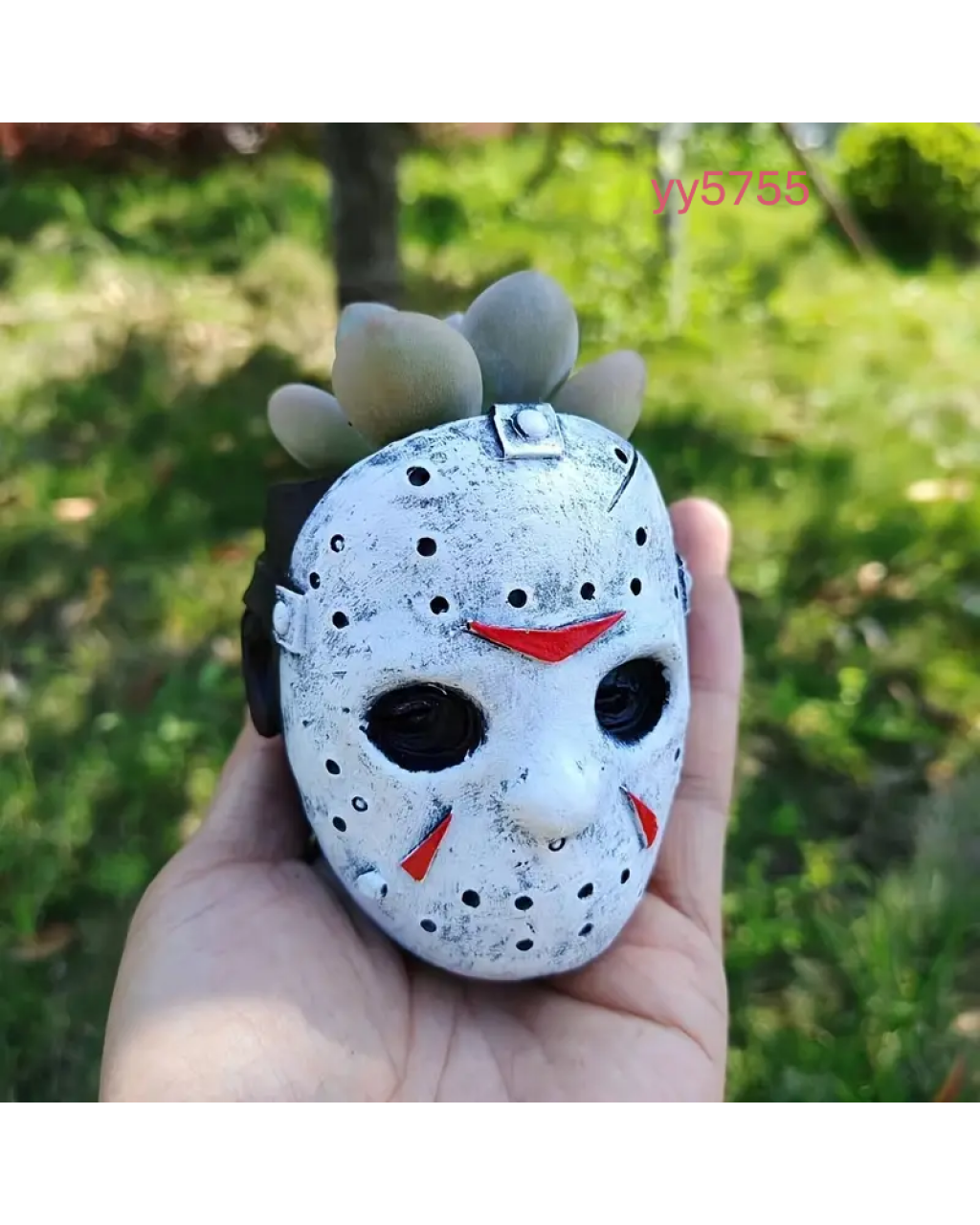  YY5755 Jason Maskesi Figürlü Saksı Dekoru - Yaratıcı ve Şık Çiçeklik, Farklı Hediye Seçeneği!