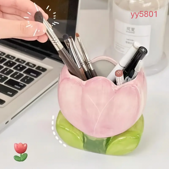 YY5801 Lale Figürlü Dekoratif Kalemlik Silikon Kalıp • El Yapımı Masaüstü Organizer ve Özel Günler için Hediye Seçeneği!