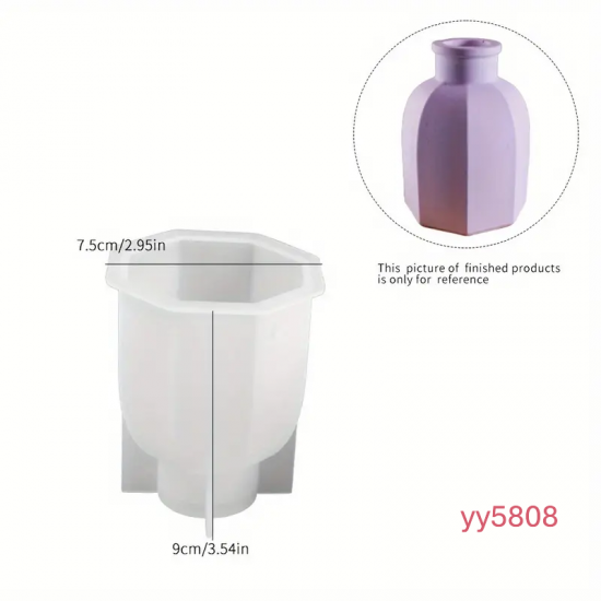 YY5808 Altıgen Şişe Formlu Dekoratif Vazo Silikon Kalıp • El Yapımı Modern Tasarım ve Özel Günler için Hediye Seçeneği!