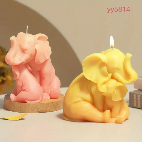 YY5814 Fil ve Yavru Fil Figürlü Dekoratif Mum Silikon Kalıp • El Yapımı Anlamlı Tasarım ve Özel Günler için Hediye Seçeneği!