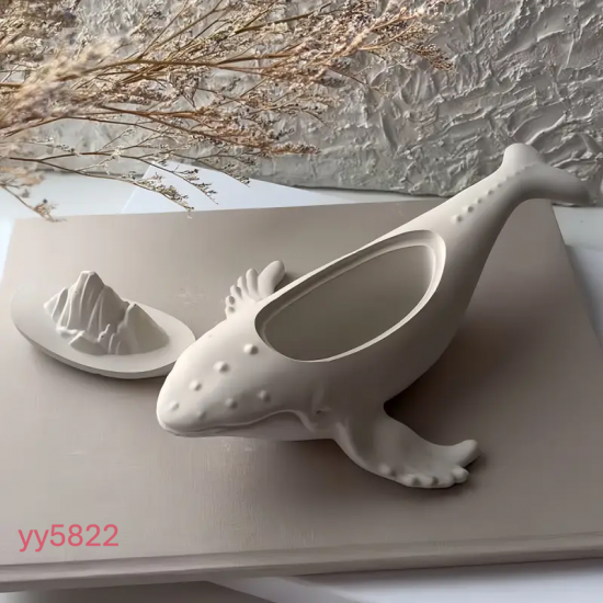YY5822 Balina Figürlü Dekoratif Mumluk Silikon Kalıp • El Yapımı Deniz Temalı Tasarım ve Özel Günler için Hediye Seçeneği!
