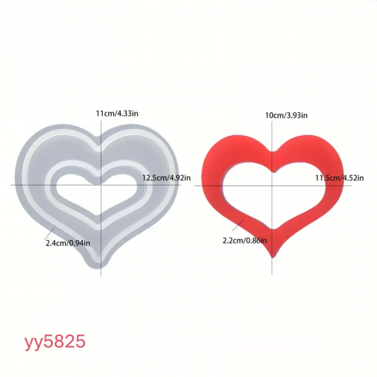 YY5825 Dekoratif Kalp Seti Silikon Kalıp • El Yapımı Modern Tasarım ve Özel Günler için Hediye Seçeneği!