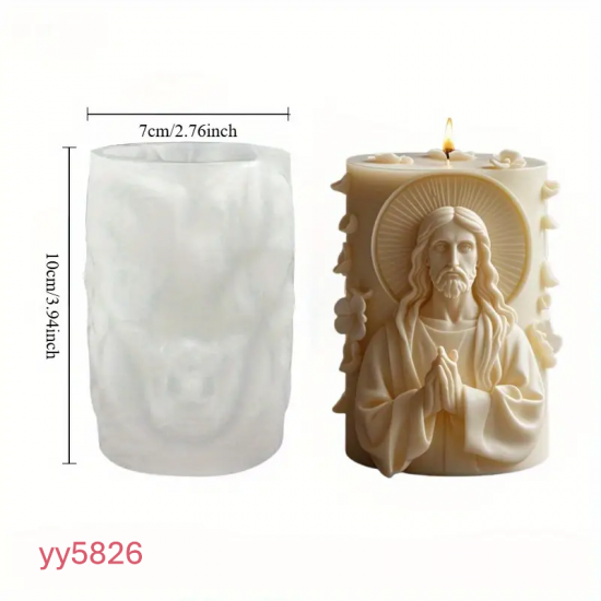 YY5826 İsa Figürlü Silindir Mum Kalıbı • El Yapımı Dini Temalı Tasarım ve Özel Günler için Hediye Seçeneği!