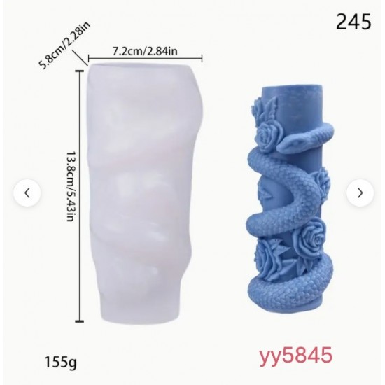 YY5845 Yılan ve Gül Desenli Silindir Mum Silikon Kalıp • El Yapımı Gotik Mumlar ve Dekoratif Koleksiyonlar için Hediye Seçeneği!