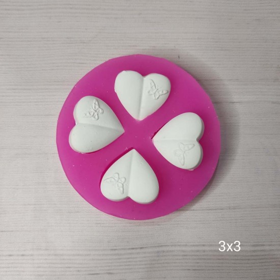 YY0540 Kelebek Motifli Dörtlü Kalp Silikon Kalıp