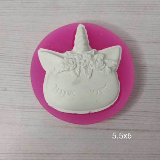YY0680 Alnı Çiçekli Unicorn Surat Silikon Kalıp