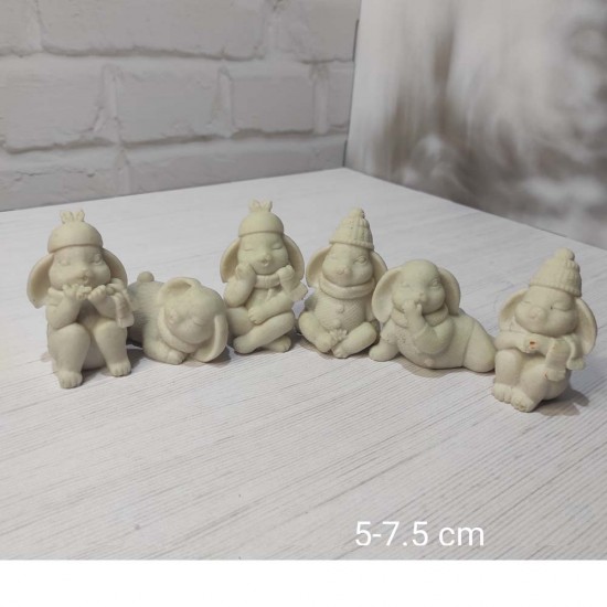 YY0865 Altılı Oturan Tavşanlar Biblo Set Silikon Kalıp