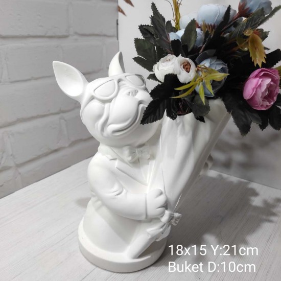 Buket Tutan Bulldog Köpek Silikon Kalıp – Sevimli ve Şık Dekoratif Hediye!