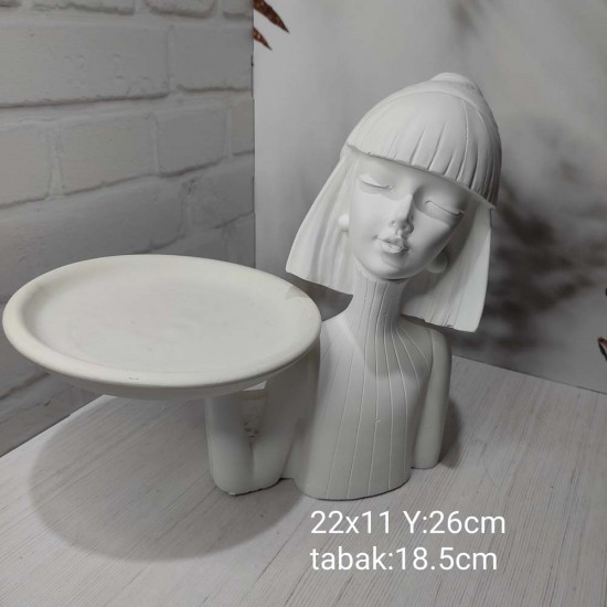 YY1270 Küt Saçlı Tepsi Tutan Kız Silikon Kalıp – Şık ve Fonksiyonel Dekoratif Tasarım!