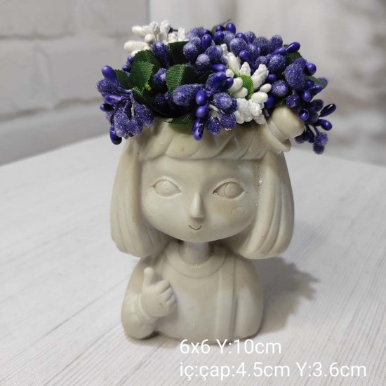 YY1586 Parmak İşareti Yapan Sevimli Kız Sukulent Saksı Silikon Kalıp – Şık ve Anlamlı Dekoratif Tasarım!