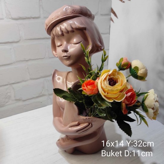 YY1662 Buketli Kız Kepli Şapkalı Silikon Kalıp – Zarif ve Şık Dekoratif Tasarım!