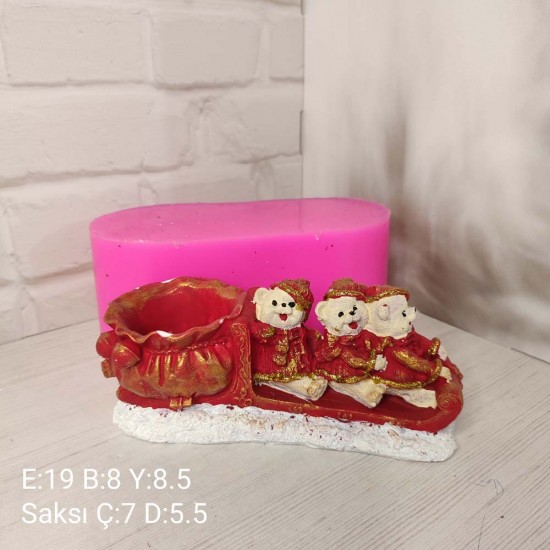 YY1781-Kızakta Ayıcıklar Yılbaşı Silikon Kalıp