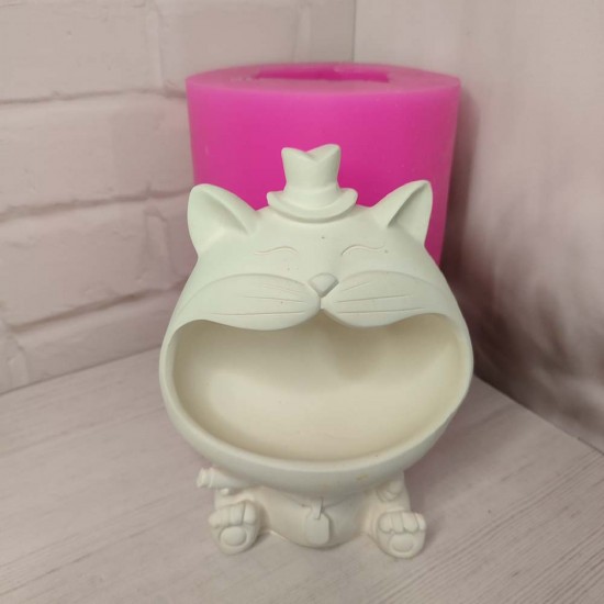 YY1886 Şapkalı Gülümseyen Kedi Kase Sunumluk Silikon Kalıp – Sevimli ve Fonksiyonel Dekoratif Hediye!
