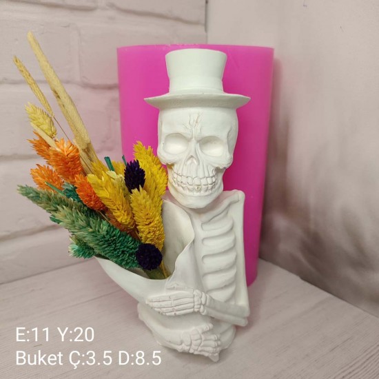 YY1911 İskelet Buketli Saksı Silikon Kalıp – Gotik ve Şık Dekoratif Hediye!