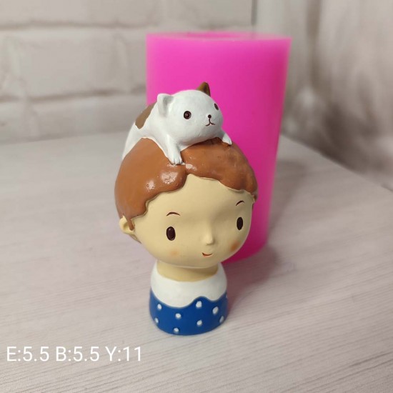 YY1914-Kafası Kedili Oğlan Öğrenci Biblo Silikon Kalıp