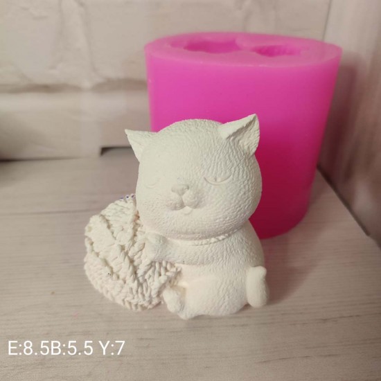YY1993-Yumak İple Oynayan Kedi Oturan Silikon Kalıp