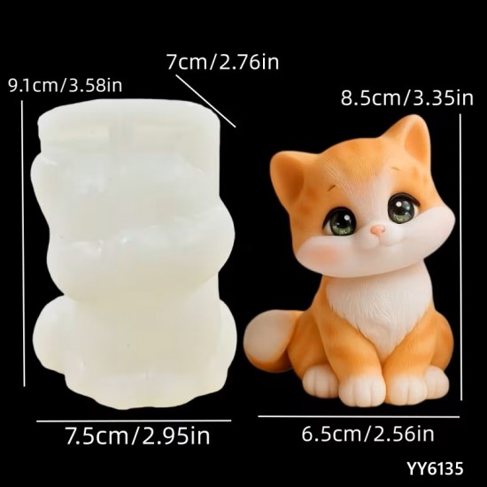YY6135 MUTLU OTURAN KEDİ BİBLO MUM SİLİKO KALIP
