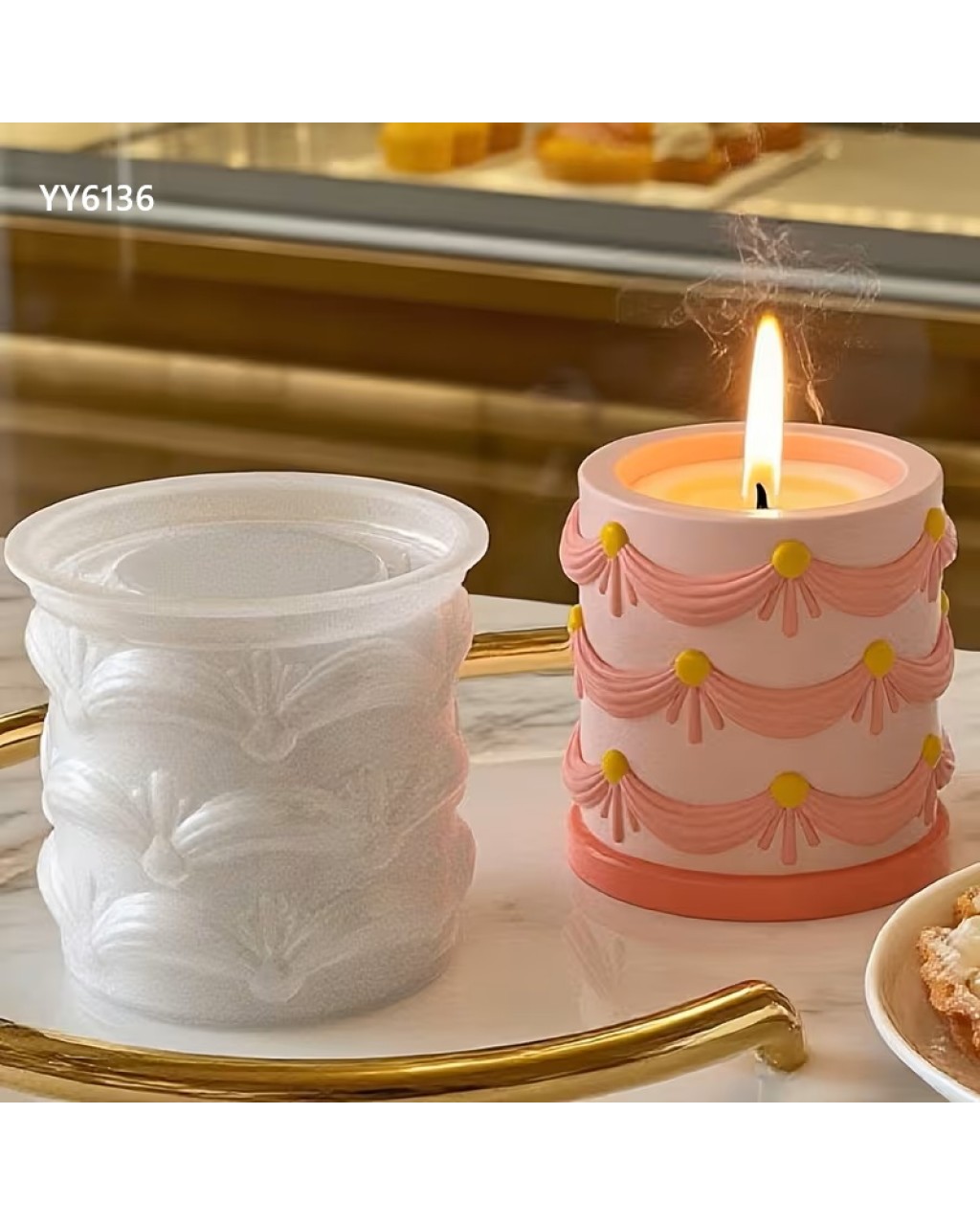 YY6136 PASTA DEKORLU MUM SİLİKON KALIP