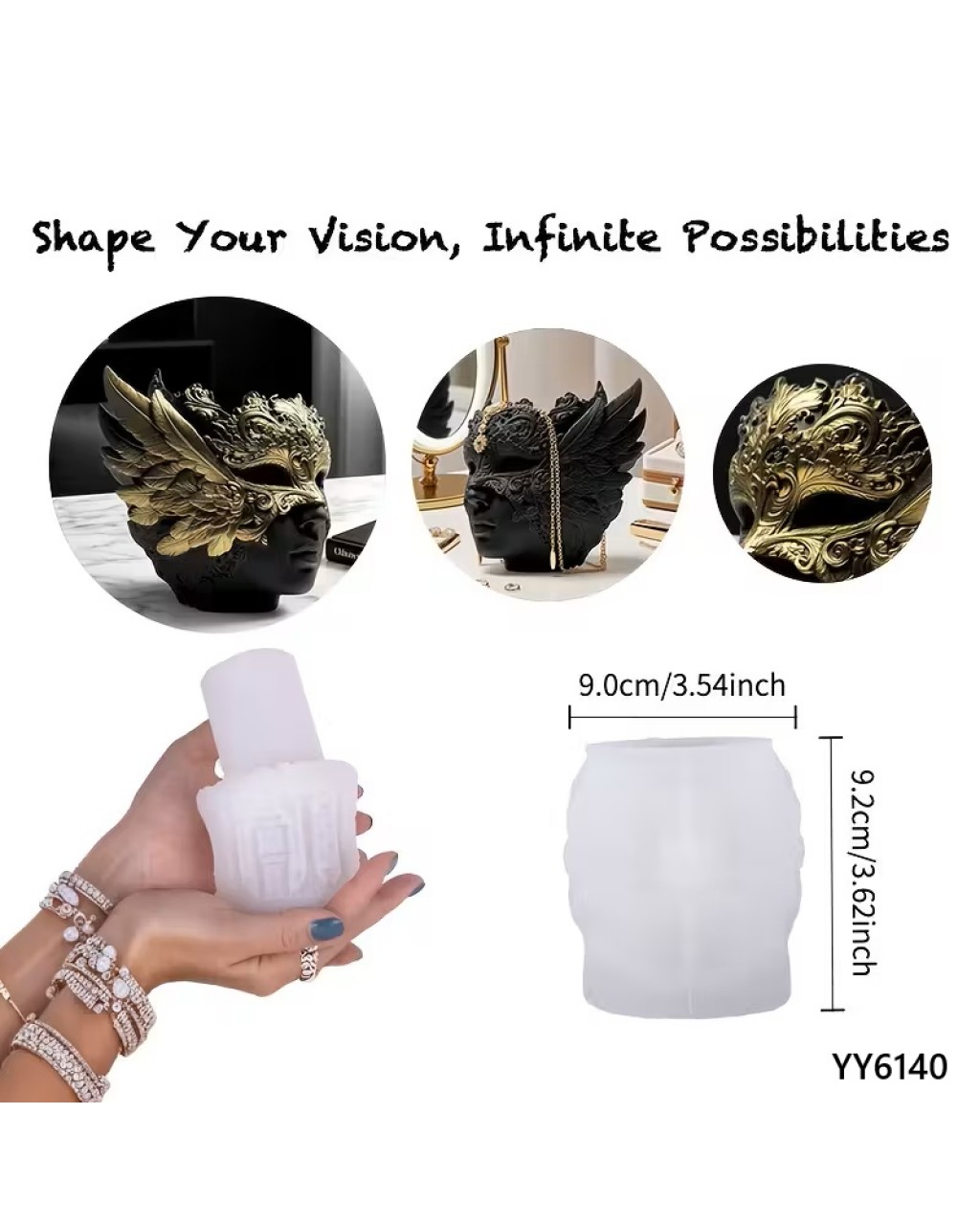 YY6140 VİNTAGE MASKELİ KADIN SUKULENT SAKSI MUMLUK SİLİKON KALIP