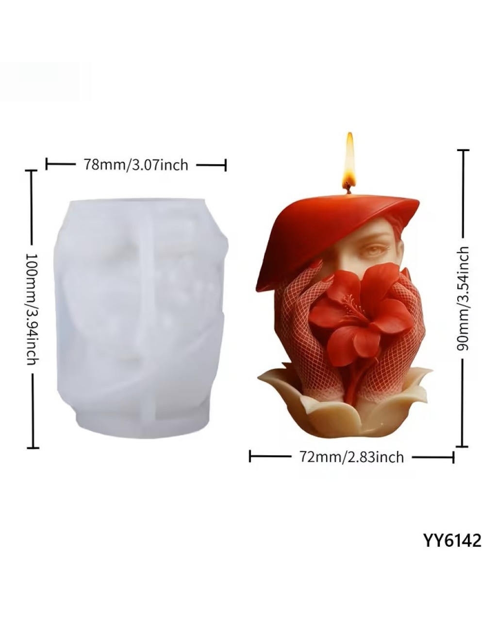 YY6142 VİNTAGE ÇİÇEK TUTAN KADIN TEMALI MUM SİLİKON KALIP