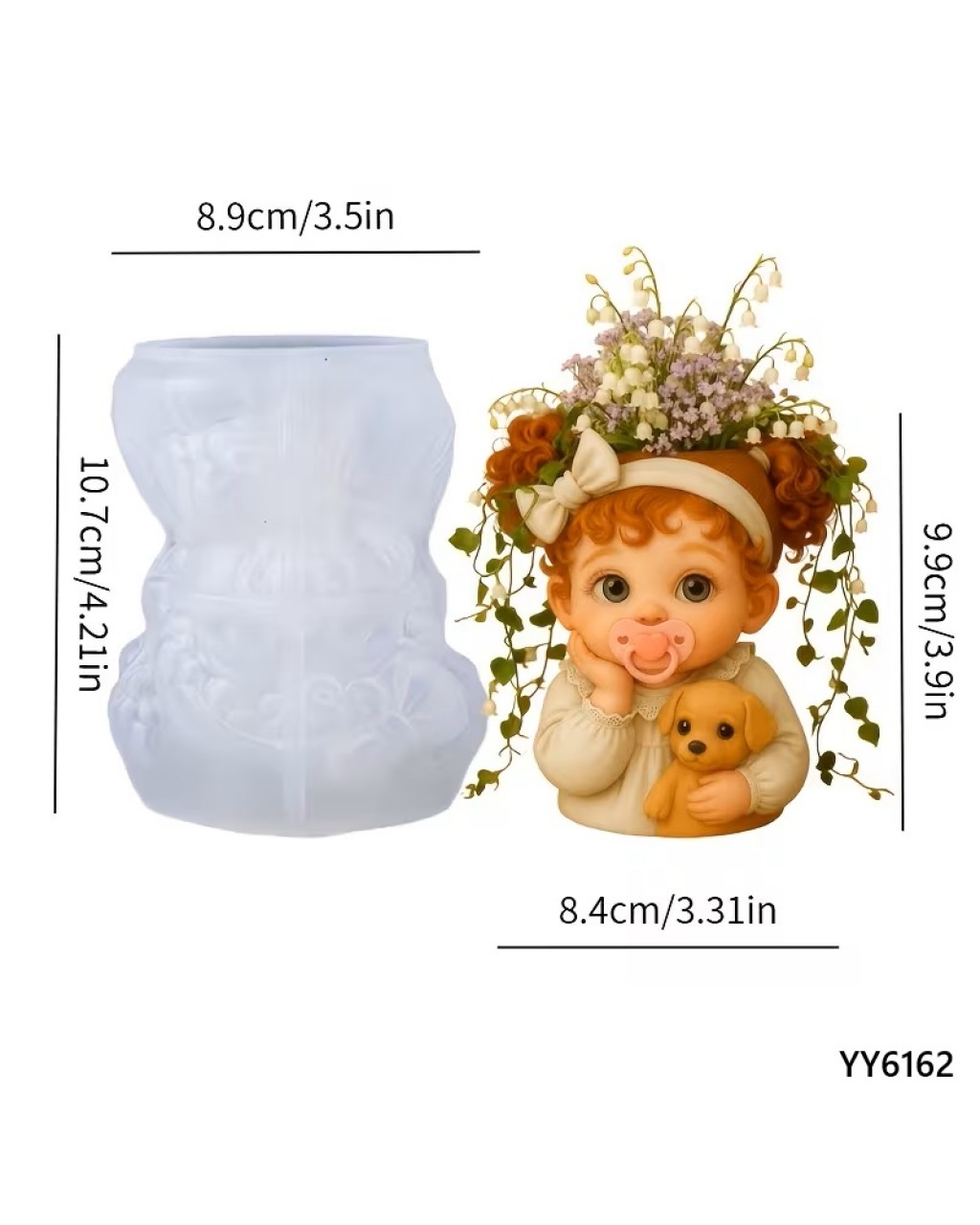 YY6162 SEVİMLİ EMZİKLİ KIZ BEBEK SAKSI MUMLUK SİLİKON KALIP 